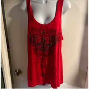 red Liberty wear tank top with cutouts